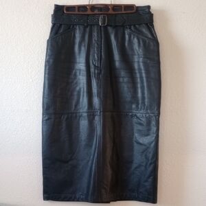 Black Leather Skirt with Belt